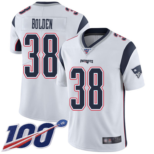 New England Patriots Football #38 100th Season Limited White Men Brandon Bolden Road NFL Jersey->women nfl jersey->Women Jersey